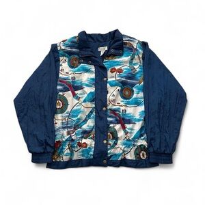 Vintage 1990s Lavon Blue boating graphic windbreaker Jacket L